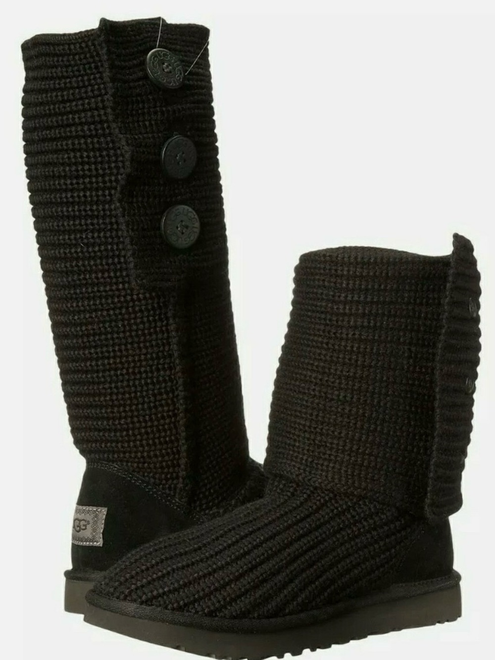 UGG Classic Cardy Knit Boots Black Sweater Buttons Iconic Y2K Mallcore Size 7
